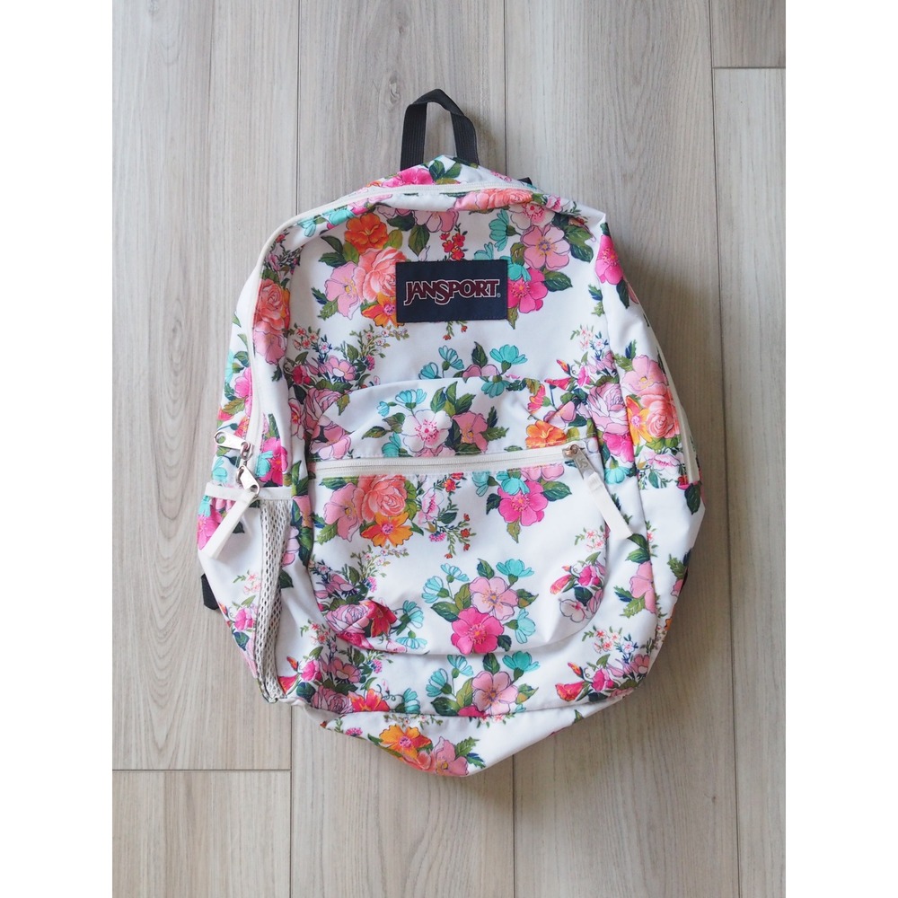 JanSport Floral Print White Multi Backpack Cottagecore OS Good School Travel - Picture 2 of 16